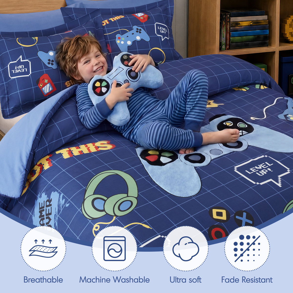 Game - Queen Comforter Set - Navy