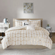 Raina - Brushed Microfiber Printed Comforter Set - Gold / Ivory