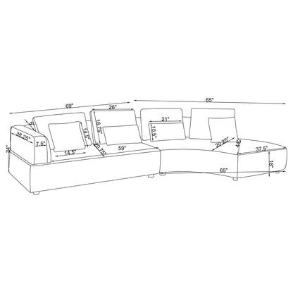 Lincoln - Upholstered Curved Sectional Sofa With Pillow Back Cushions - Gray