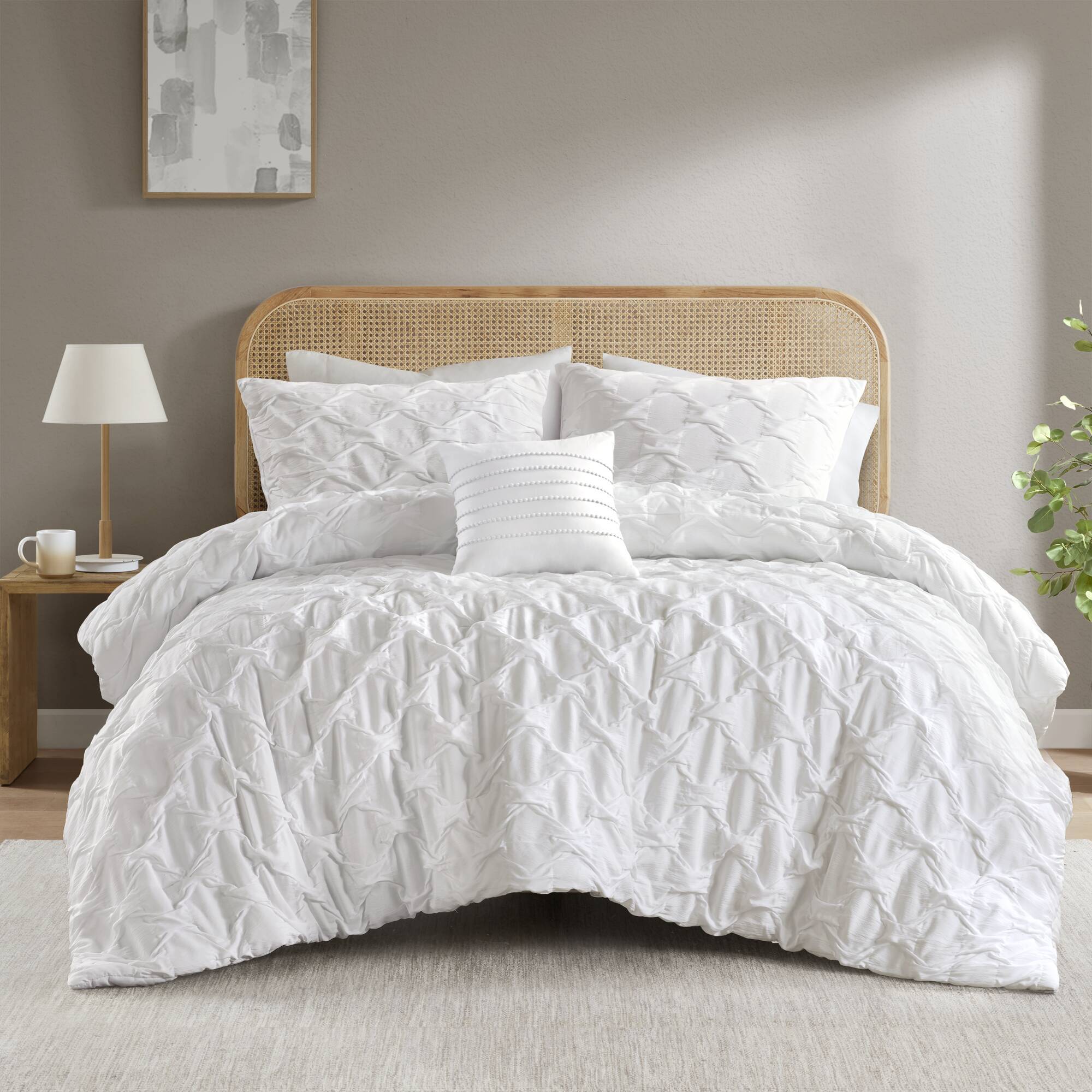 Bailey - King/California King Diamond Pucker Comforter Set - White