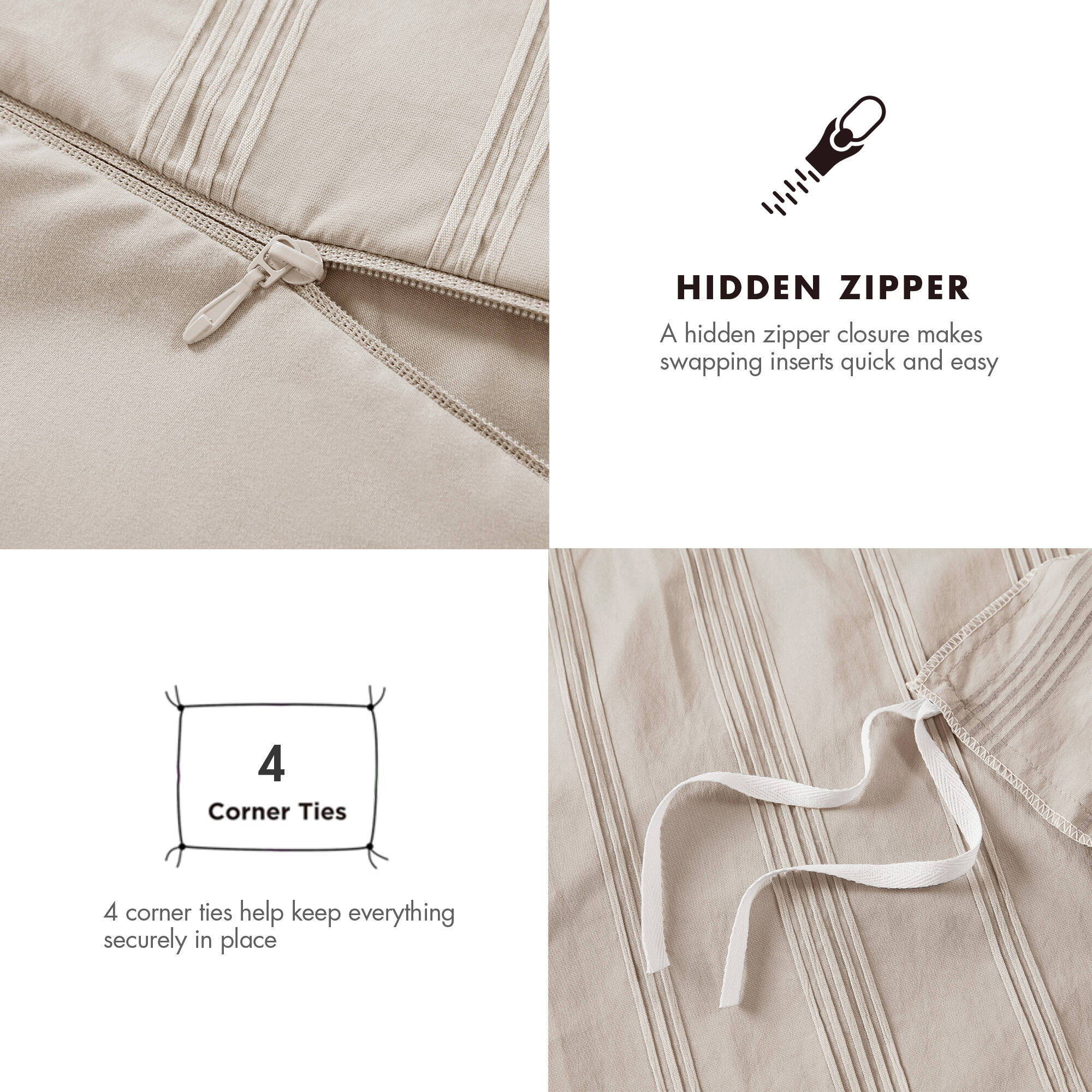 Logan - Twin/Twin Long Striped Duvet Set - Neutral