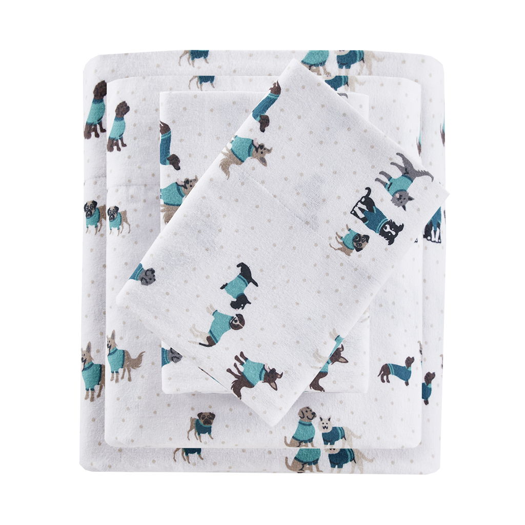 Cozy Soft - Twin Long Novelty Print Sheet Set - Teal Dogs