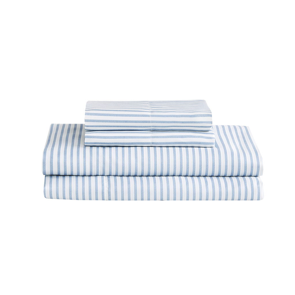 Jaxon - Stripe Comforter Set With Bed Sheets - Blue / Gray