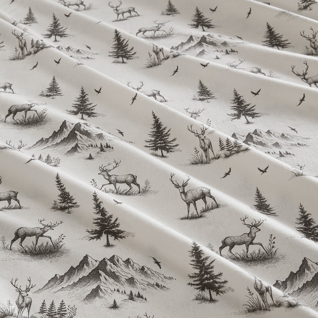 Flannel - 4 Piece California King Sheet Set - Gray Deer Toile
