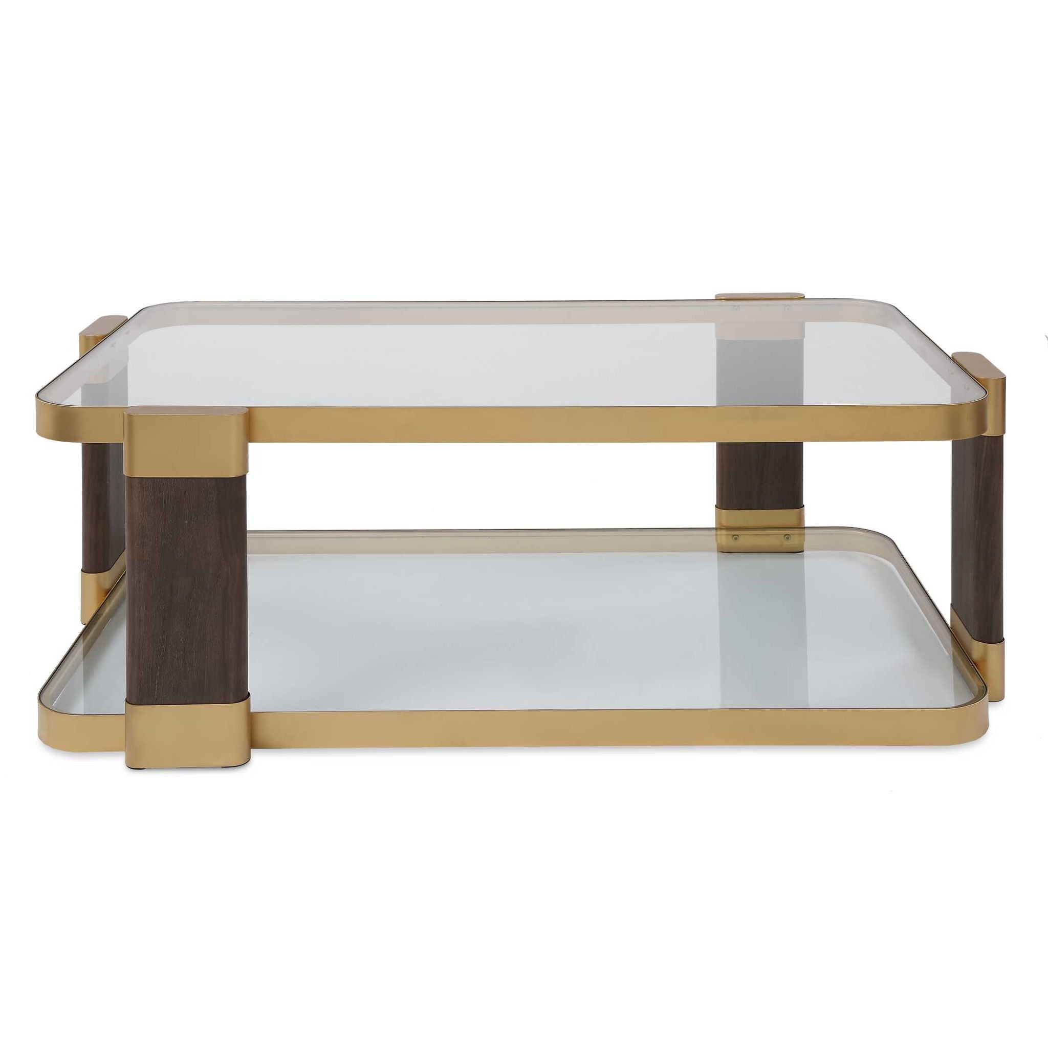 Ryles - Glass Coffee Table - Brass / Brown / Woodtone