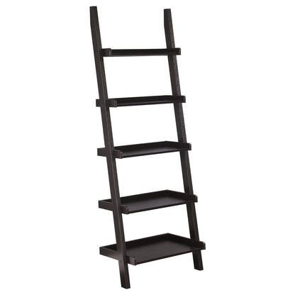 Ladder 5 Shelf Bookcase With Spacious Storage - Brown