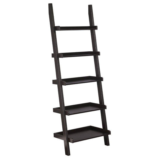 Ladder 5 Shelf Bookcase With Spacious Storage - Brown