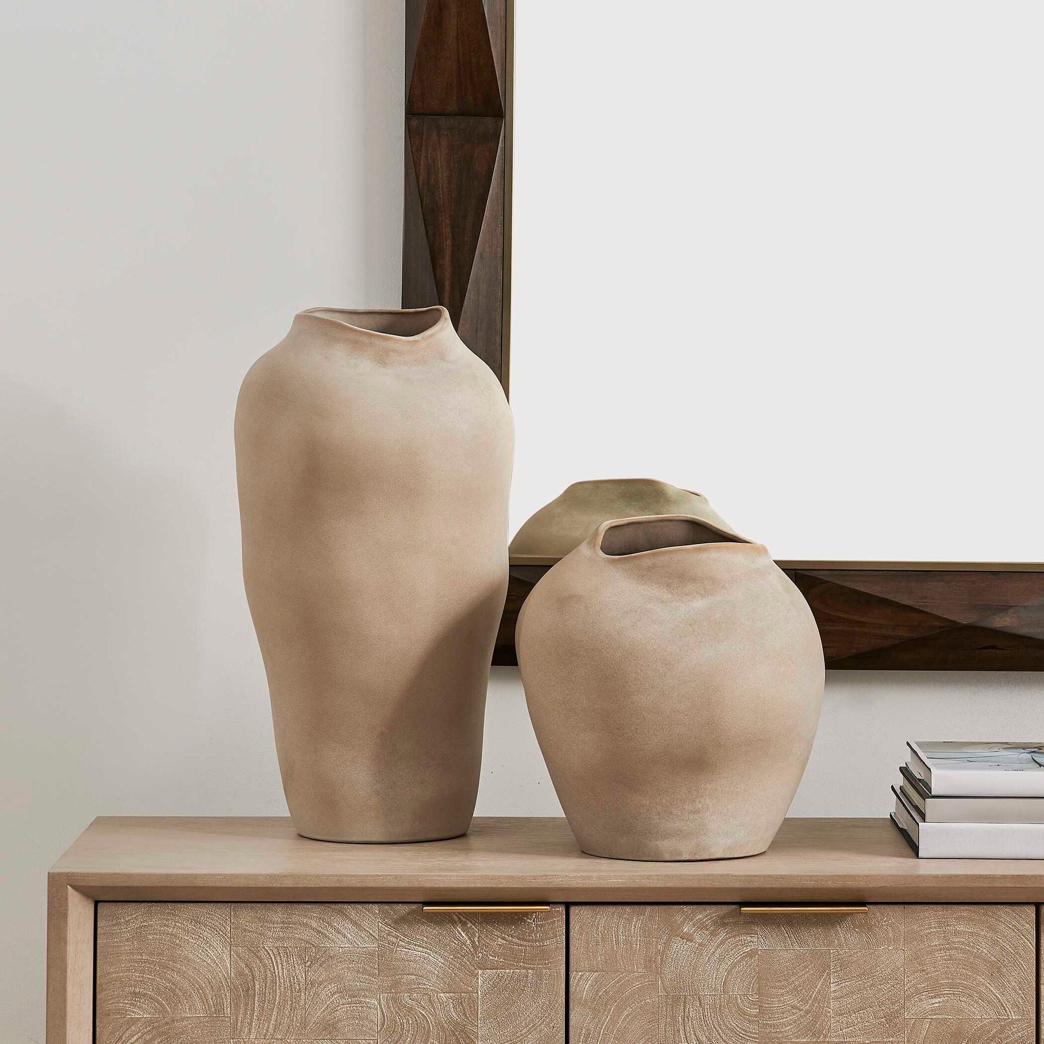 Shadow Play - Indoor-Outdoor Vases (Set of 2) - Buff