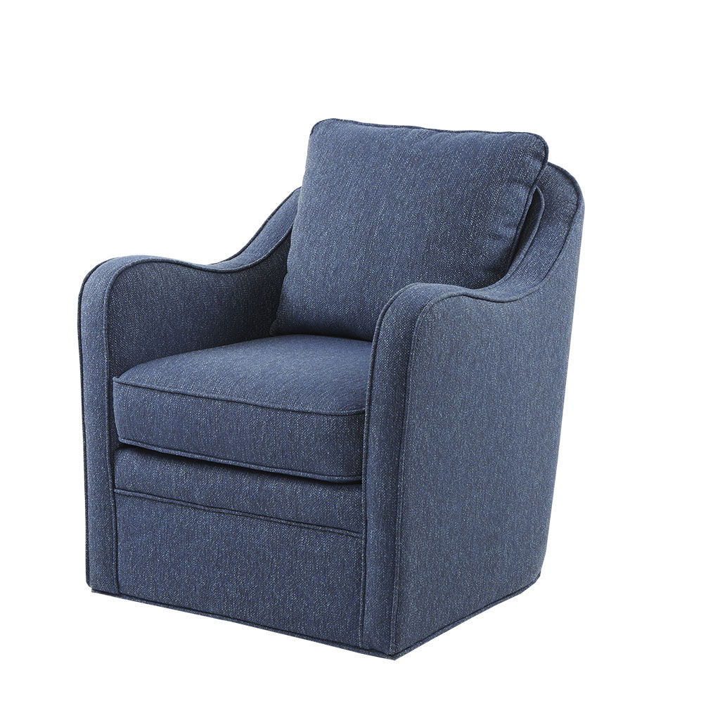 Brianne - Slub Weave Wide Seat Swivel Arm Chair - Navy
