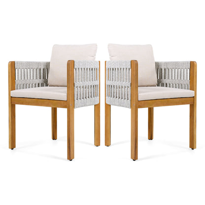 Outdoor Dining Chairs With Mix Rope Handles (Set of 2)