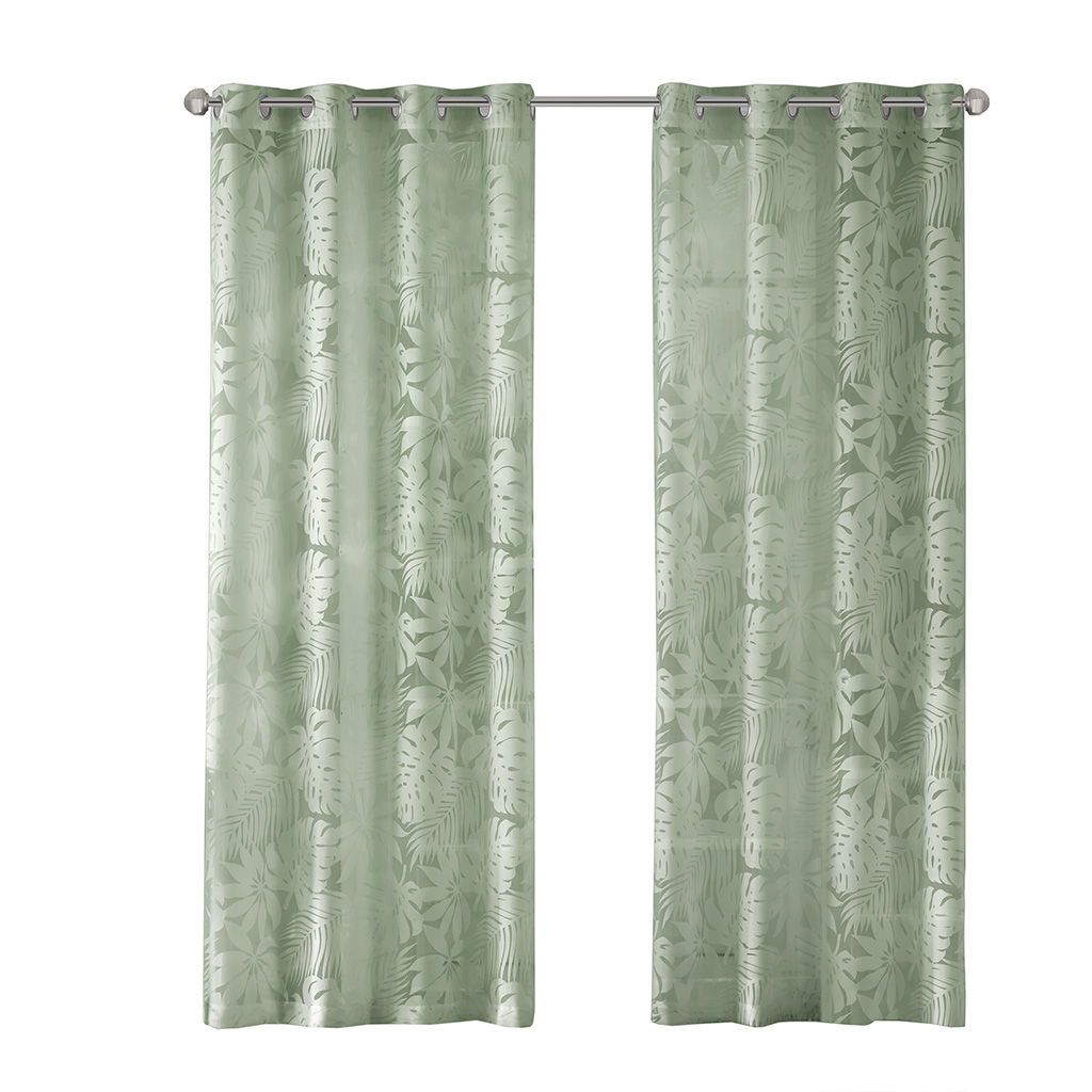 Leilani - Palm Leaf Burnout Window Sheer - Sage Green