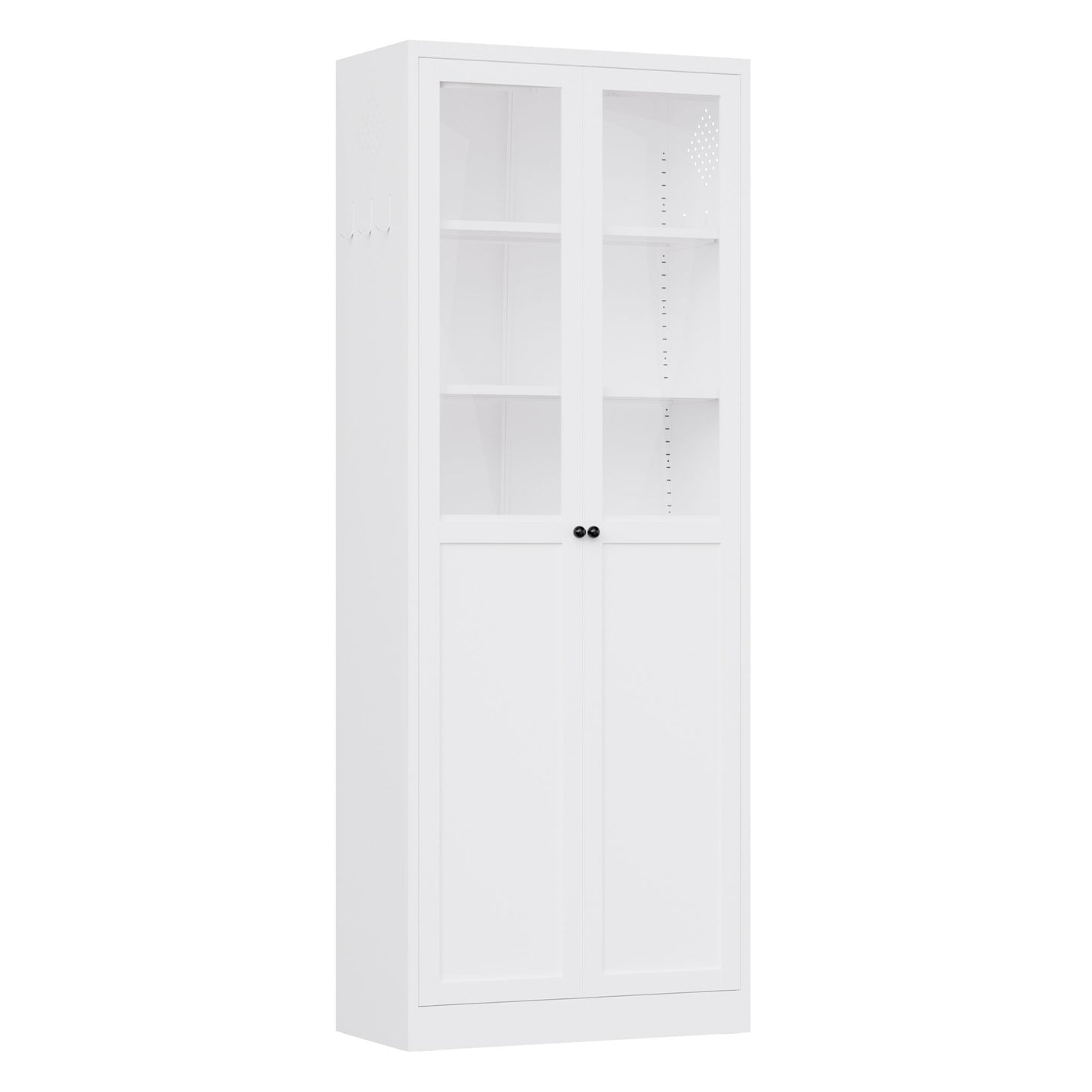 Tall Metal Kitchen Pantry Cabinet With Adjustable Shelves And Silent Magnetic Doors - White