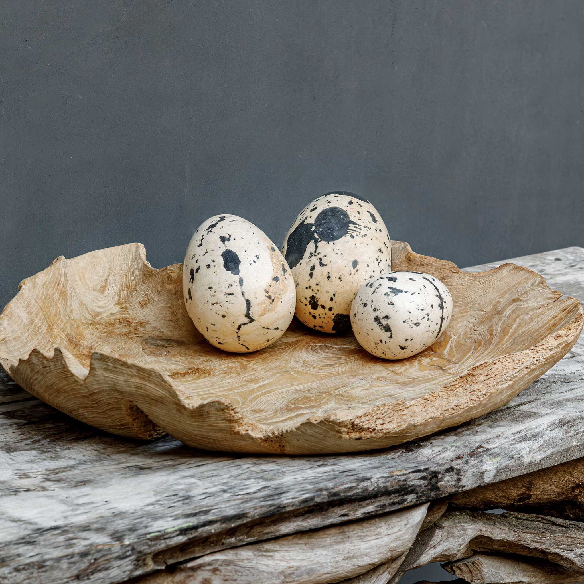 Nest Trio - Indoor-Outdoor Stone Eggs (Set of 3) - Black / White