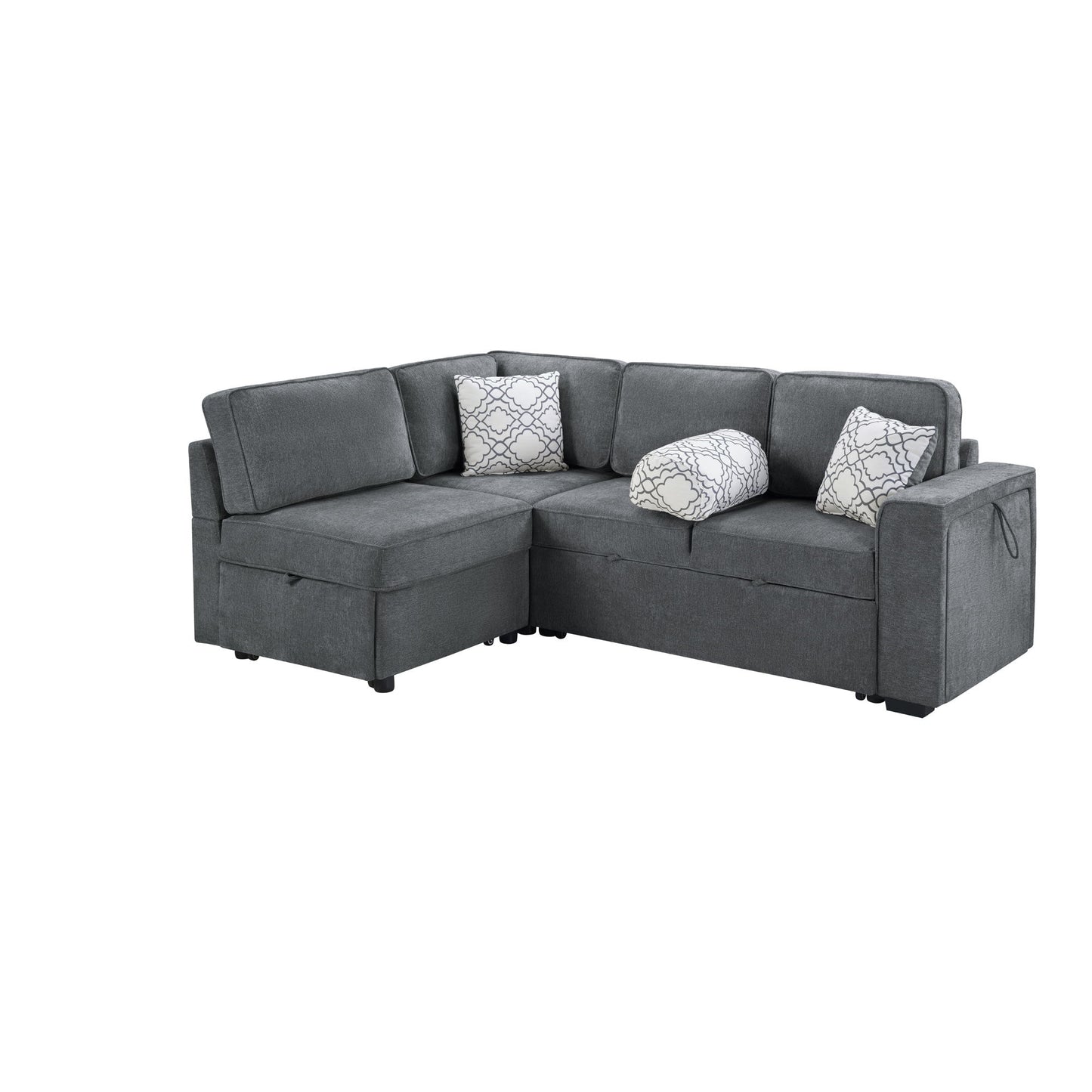 Convertible Sectional L-Shaped Sofa With Dual Pull-Out Sleepers, Flip-Top Table, USB Ports, Cup Holder & Storage