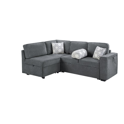 Convertible Sectional L-Shaped Sofa With Dual Pull-Out Sleepers, Flip-Top Table, USB Ports, Cup Holder & Storage