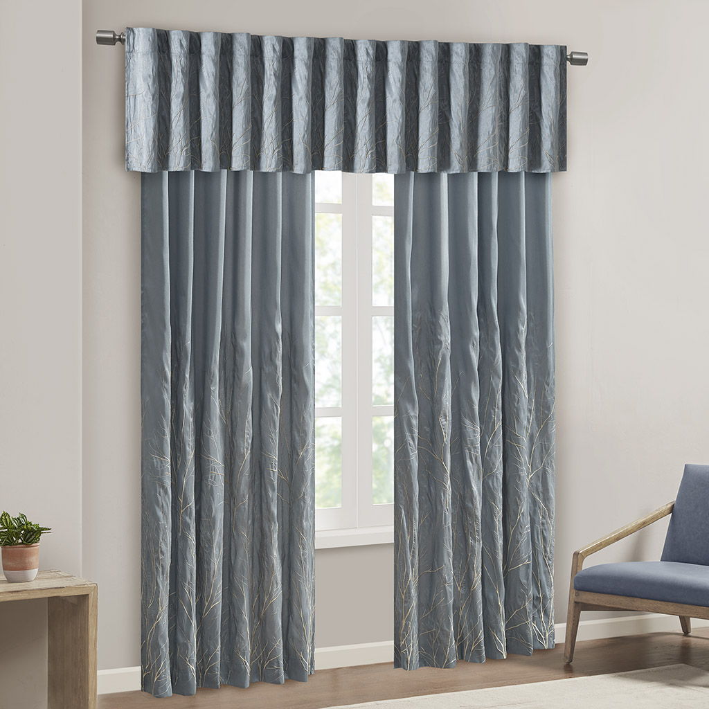 Andora - Embroidered Window Valance - Blue