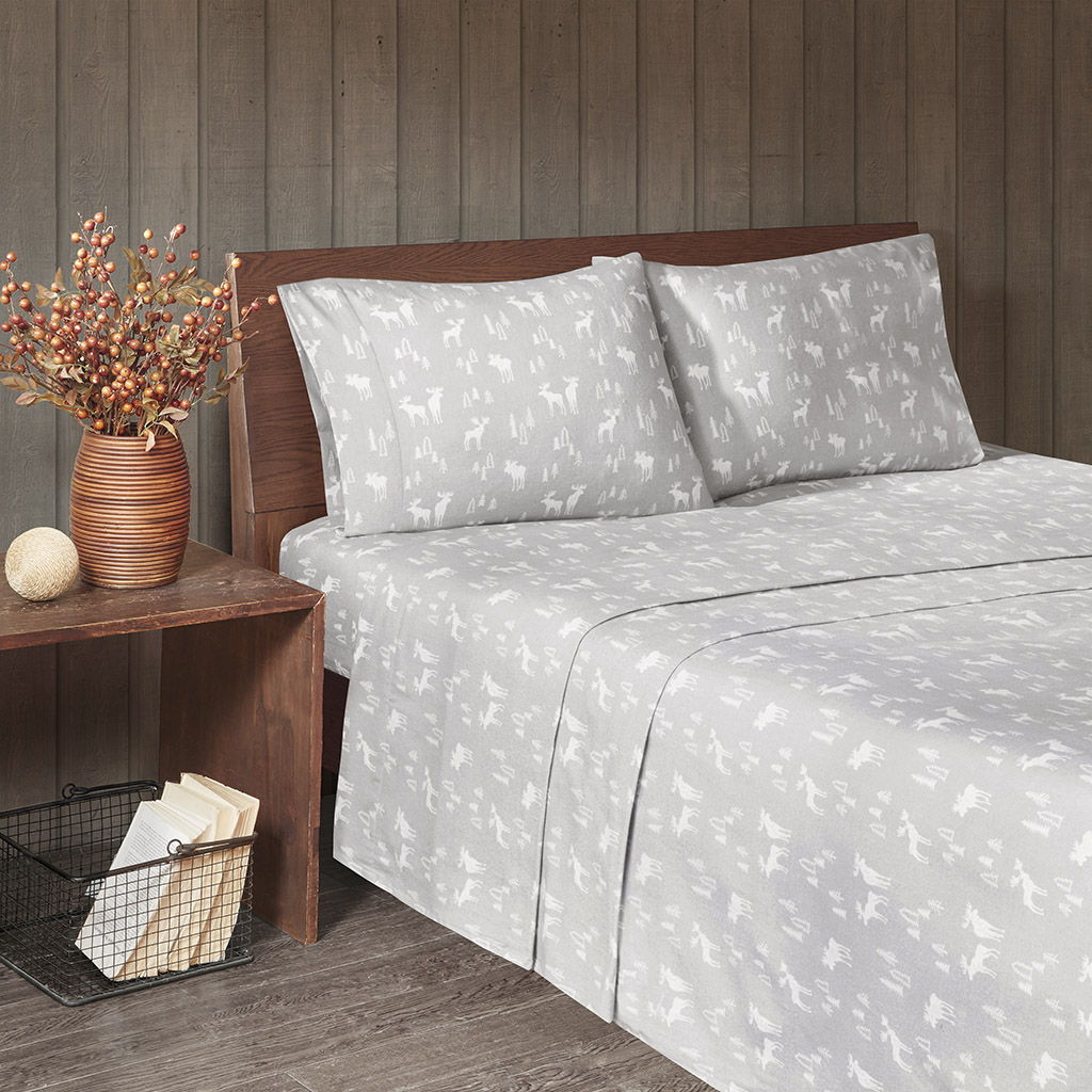 Flannel - Queen Sheet Set - Gray Moose