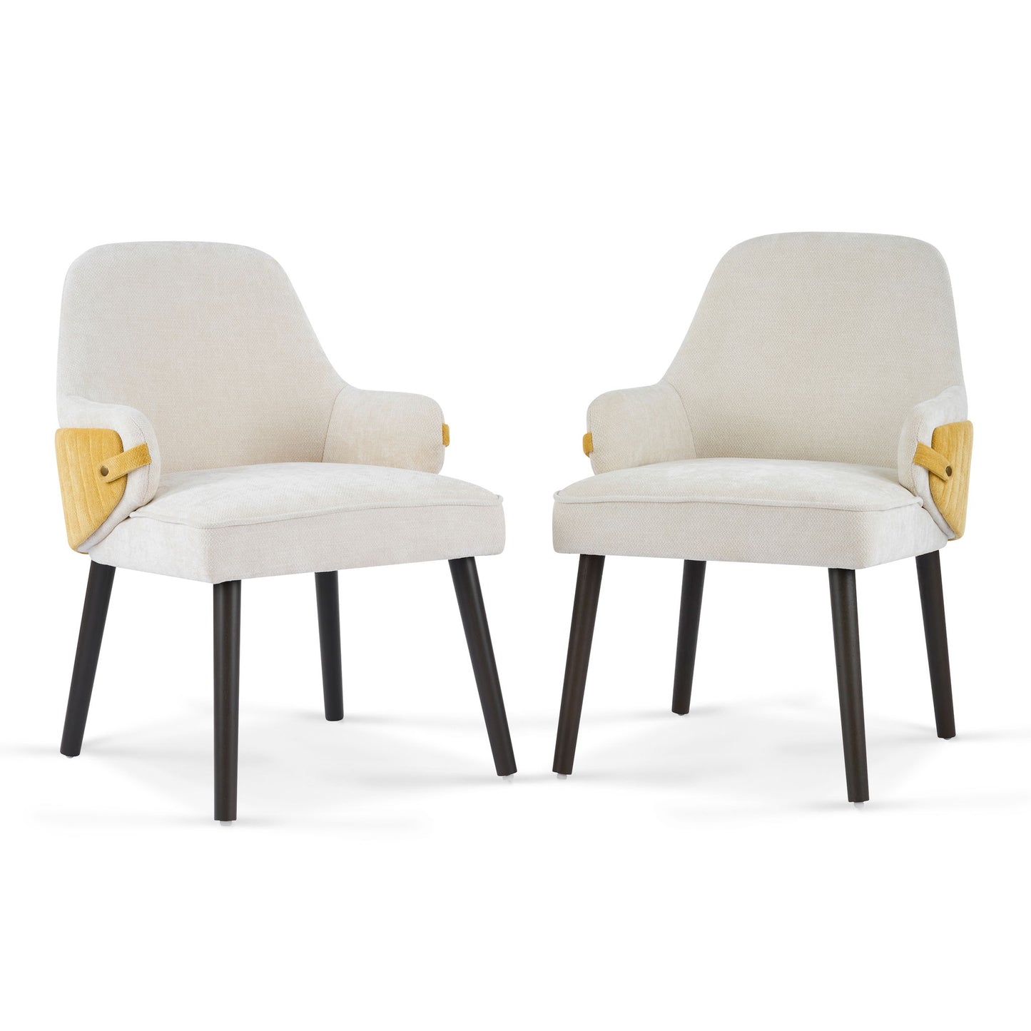 Indoor Dining Chair (Set of 2) With Sturdy Frame - Beige / Yellow