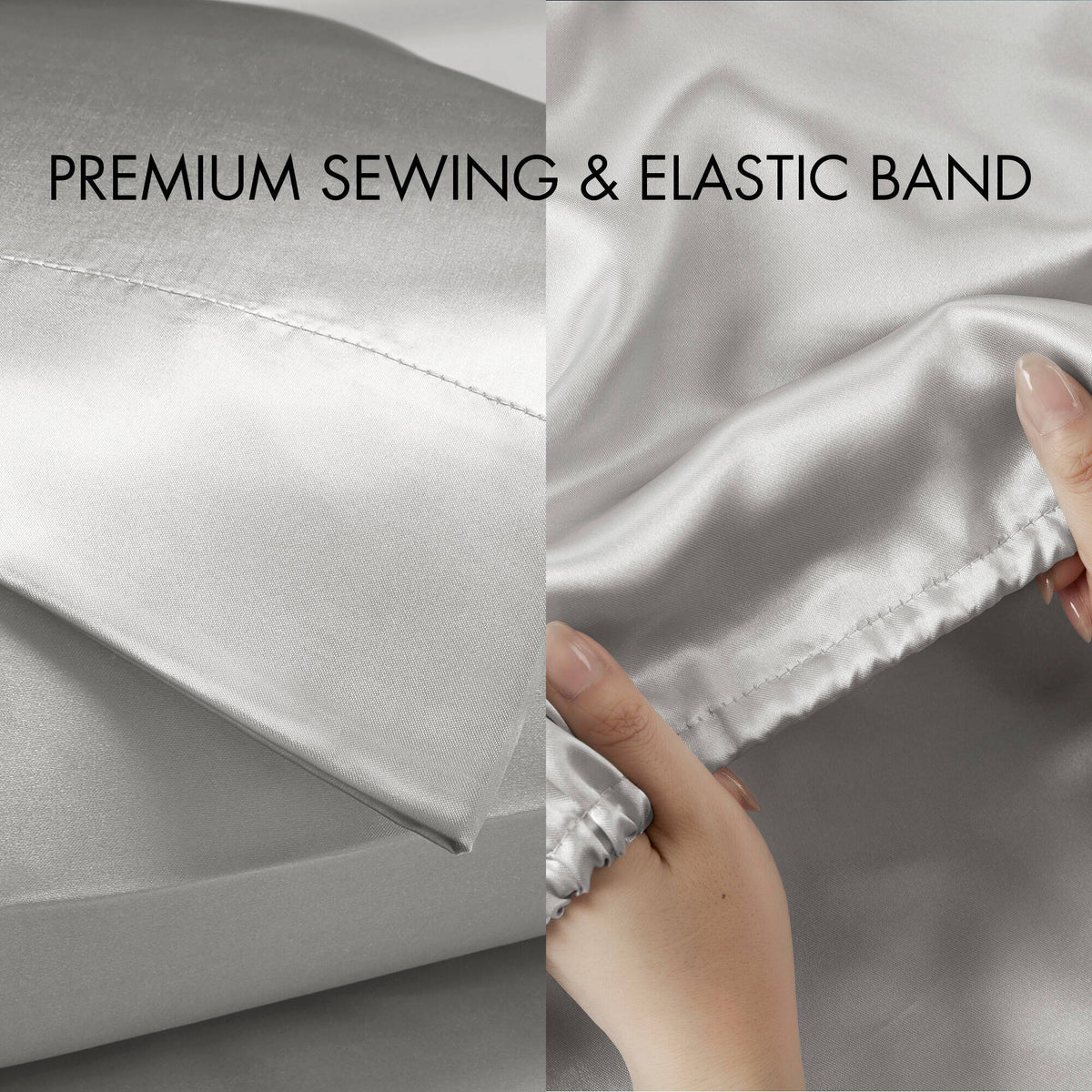 Satin - California King Wrinkle - Free Luxurious 6 Piece Sheet Set - Light Gray