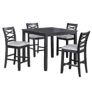Dining Table Set With 4 Cross Back Chairs, Upholstered Cushions - Charcoal