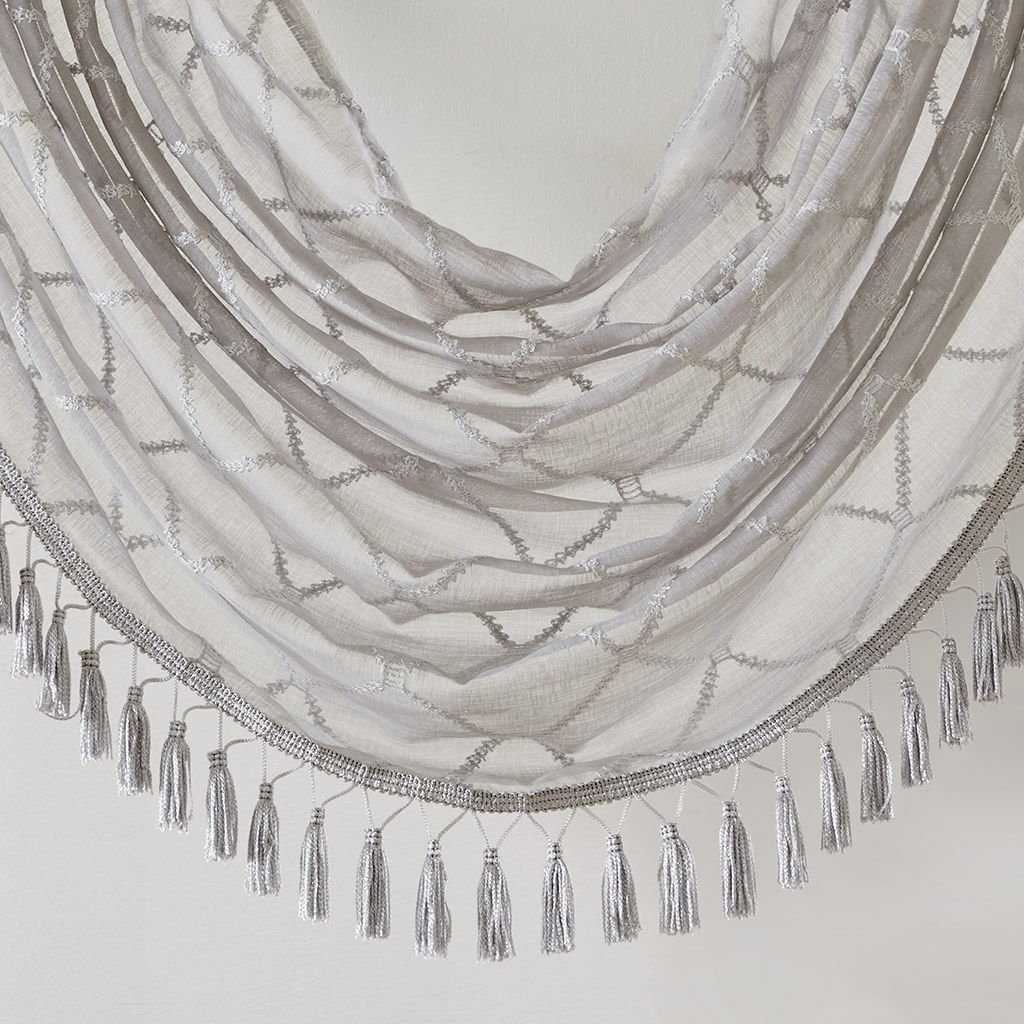 Irina - Diamond Sheer Embroidered Waterfall Valance - Gray