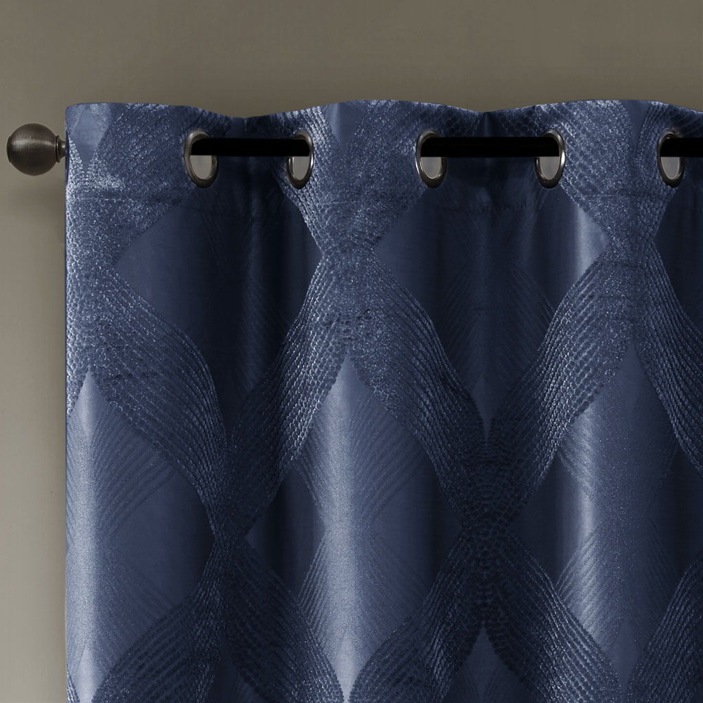 Bentley - 95" Ogee Knitted Total Blackout Panel - Navy