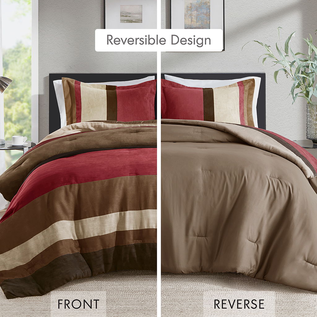 Boulder Stripe - Full/Queen Pieced Comforter Set - Brick