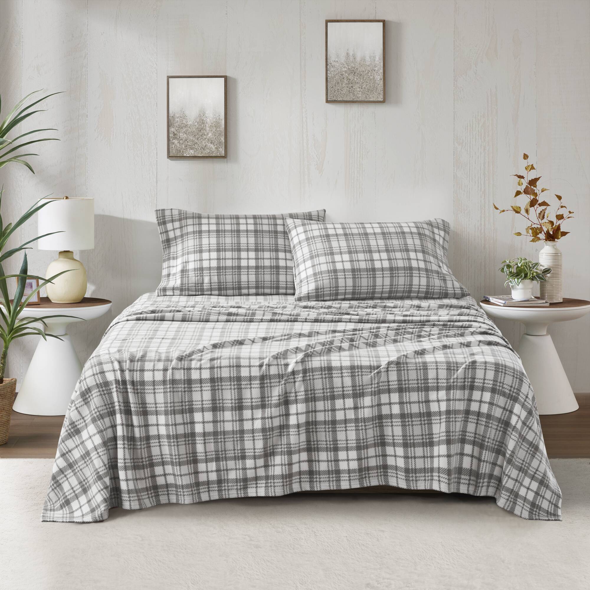Micro Fleece - King Sheet Set - Gray Plaid