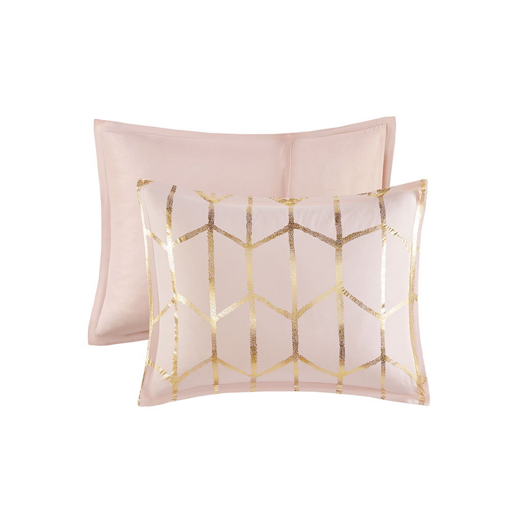 Raina - Metallic Printed Comforter Set - Blush / Gold