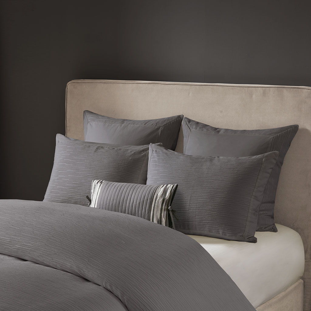 Hanae - Embroidered Oblong Decorative Pillow - Gray