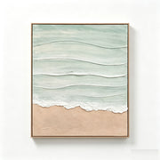 Framed Beach Wall Art, Textured Canvas Painting, Neutral Ocean Decor For Living Room - Beige / Blue