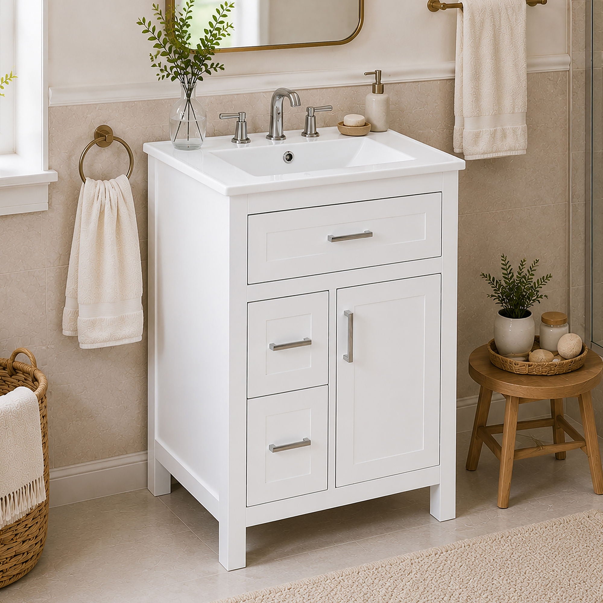 Modern Bathroom Vanity With Sink, Flip Drawer & 2 Drawers, Soft Close Hinges, Adjustable Shelf