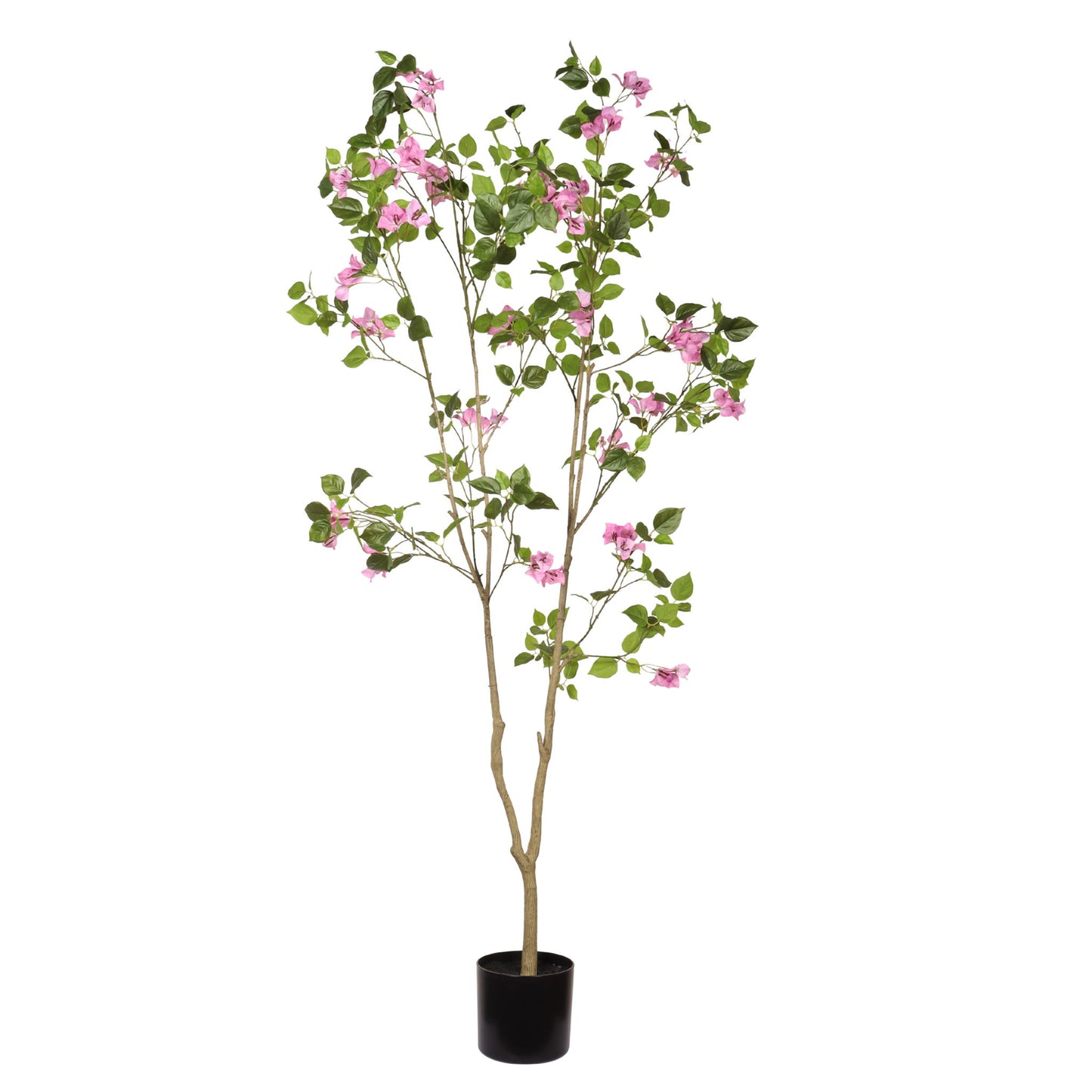 Artificial Bougainvillea Tree With Pot, Realistic Faux Flowering Plant Leaves And Blooms, Decor For Home Office - Green Leaves / Pink