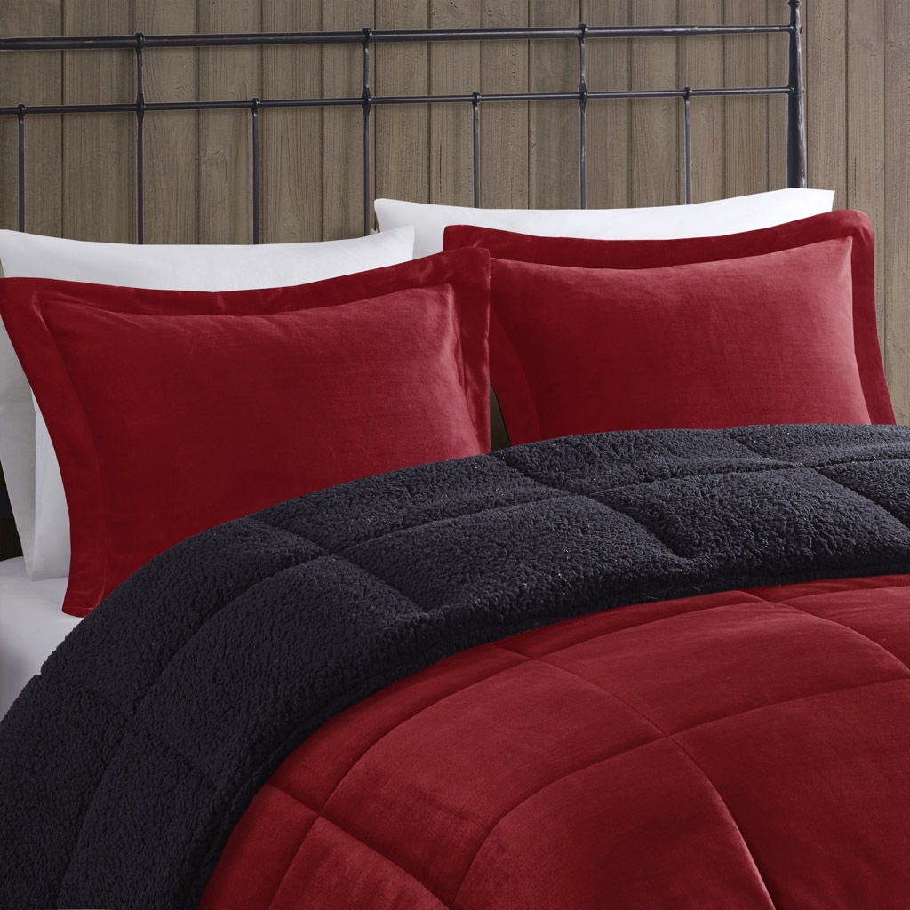 Alton - King Down Alternative Comforter Set - Red / Black