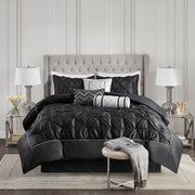 Laurel - Pieced Pleated 7 Piece Tufted Comforter Set - Black