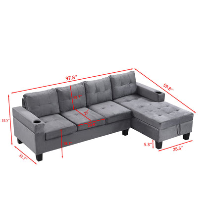 Modern Sectional Sofa Set With L Shape Chaise Lounge And Storage