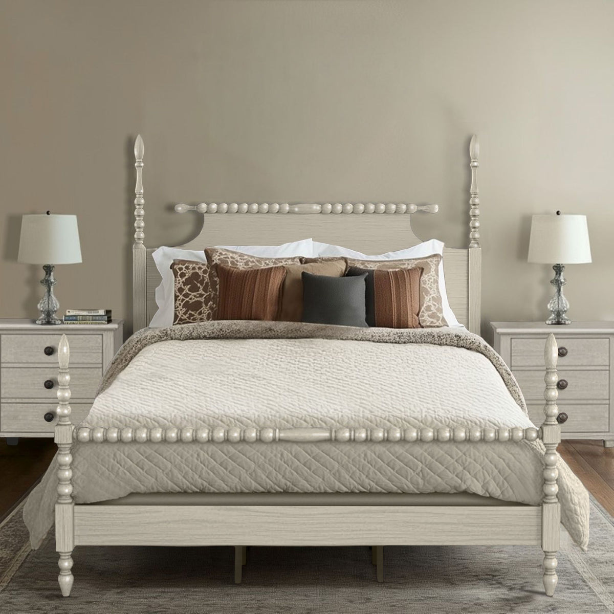 Beckett - King Turned Spindle Bed - Antique Cream
