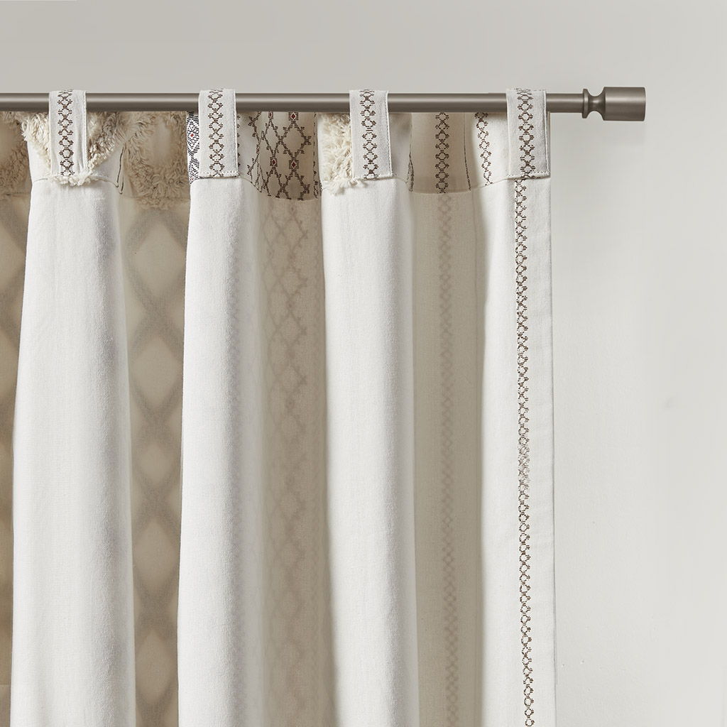 Imani - 50x108" Printed Curtain Panel With Stripe And Lining - Ivory