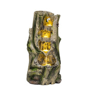 Outdoor Water Fountain, Tree Stump Cascading Fountain With Warm LED Lights - Earthy Yellow