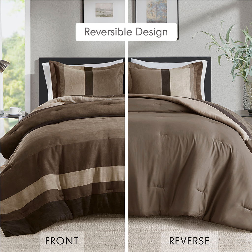 Boulder Stripe - Full/Queen Pieced Comforter Set - Brown