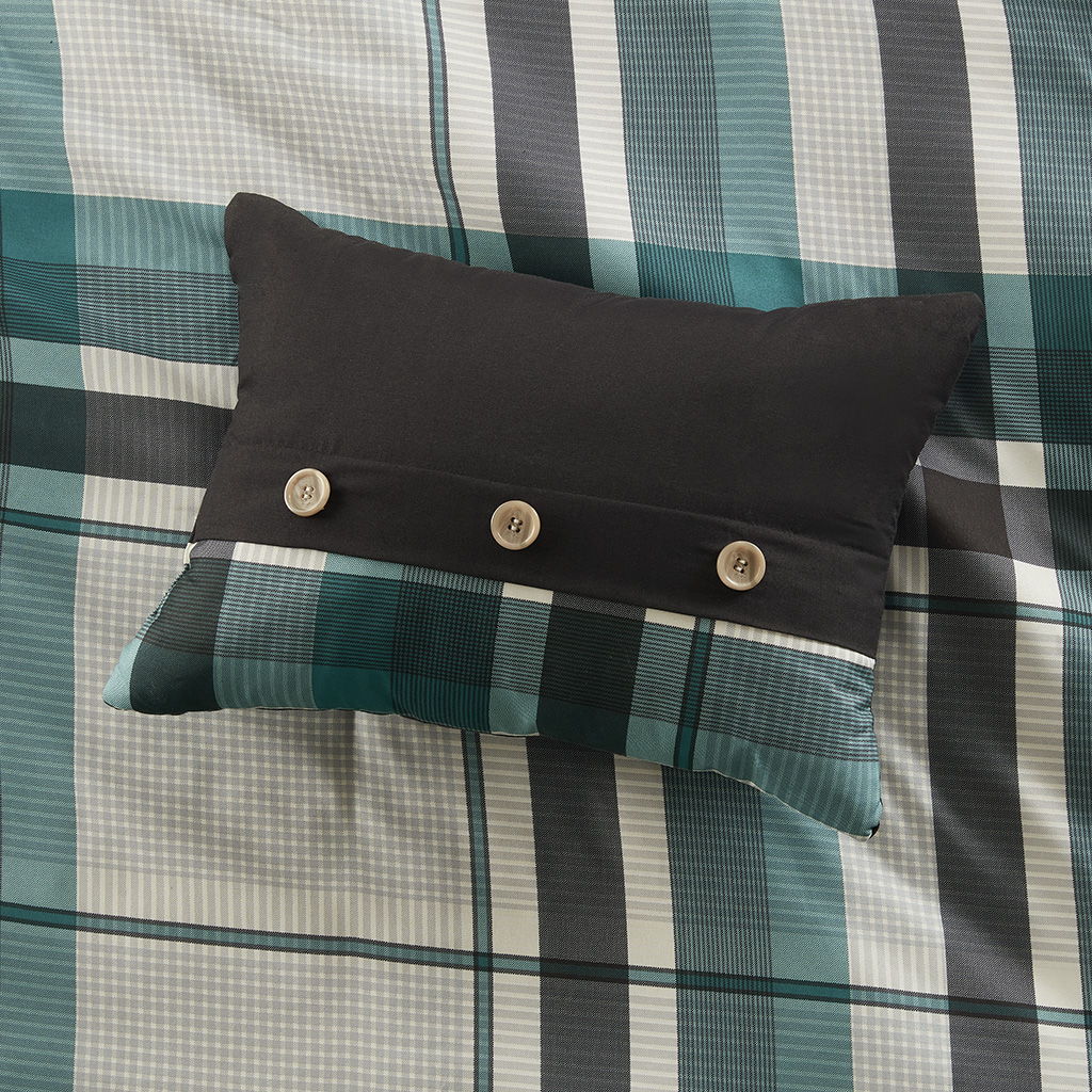 Robbie - 7 Piece Twin Plaid Comforter Set With Bed Sheets - Teal / Black