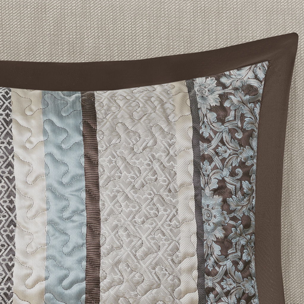 Princeton - 5 Piece Reversible Jacquard Bedspread Set - Light Blue