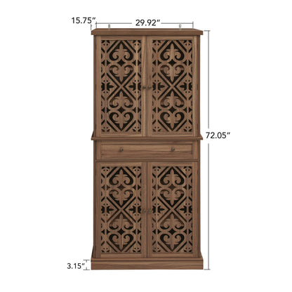 4 Door Cabinet With 1 Drawer, With 4 Adjustable Inner Shelves, Storage Cabinet