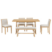 Dining Set With Rectangular Table, 4 Upholstered Chairs & 1 Padded Bench