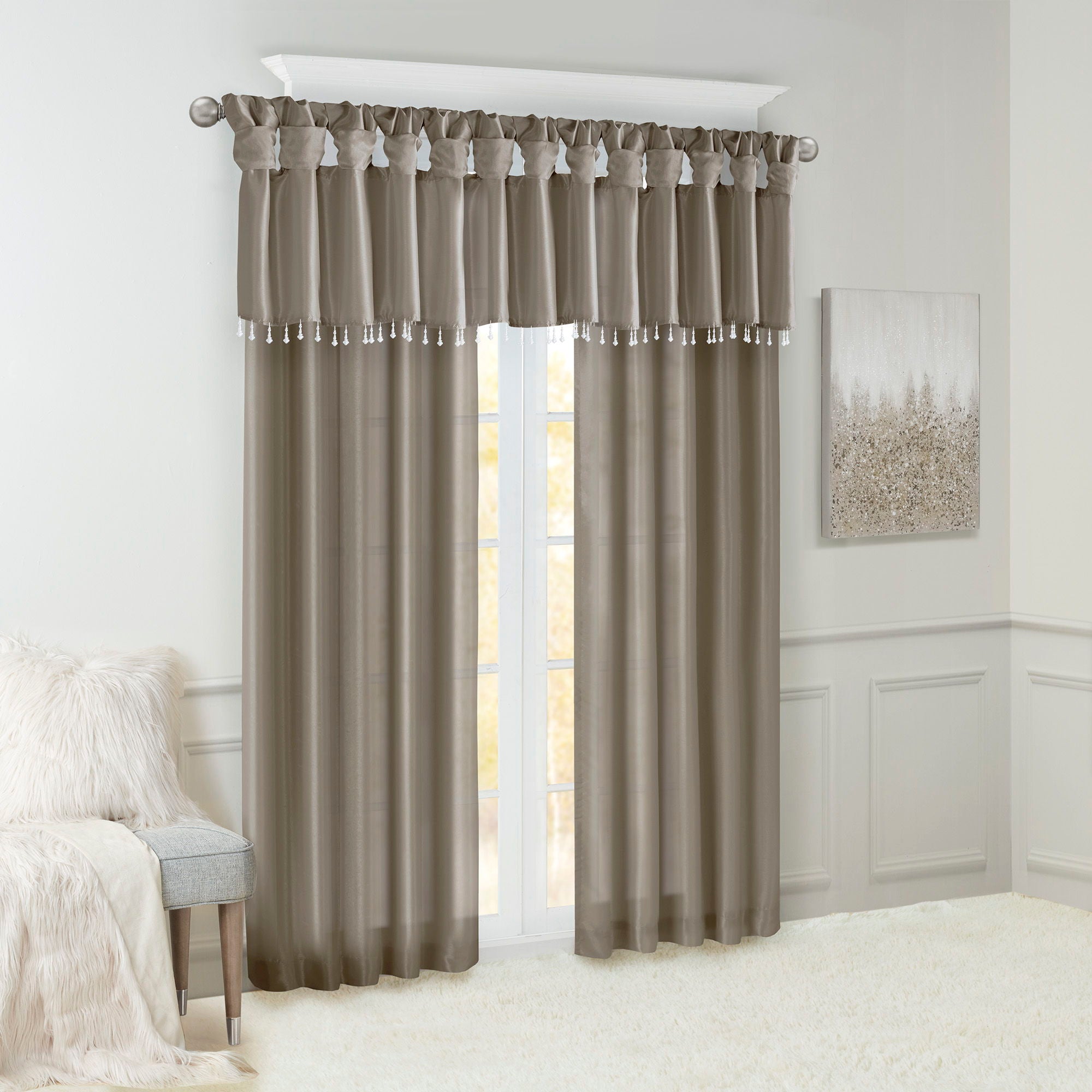 Emilia - Lightweight Valance With Beads - Pewter