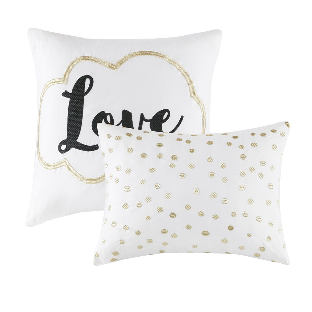 Raina - Twin Metallic Printed Comforter Set - Ivory / Gold