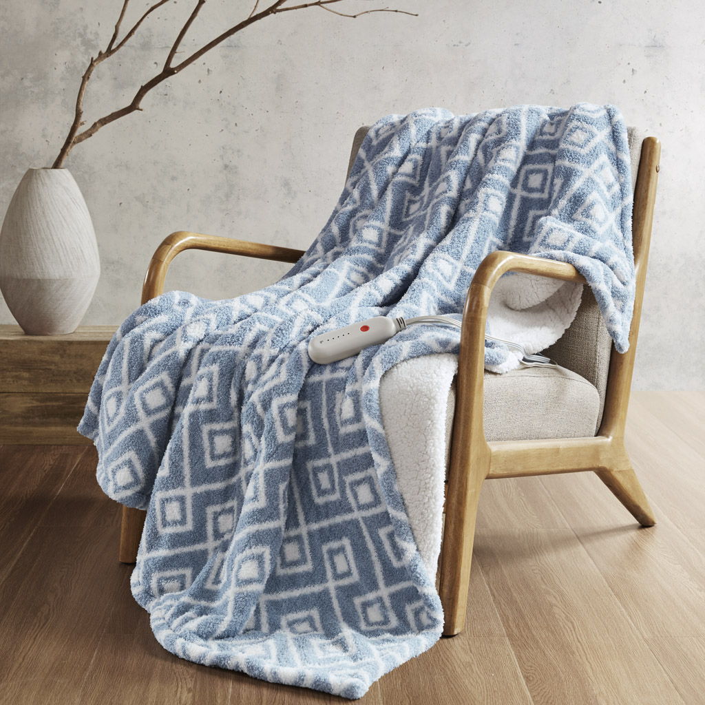 Amira - Dream Soft Heated Throw - Blue Geo