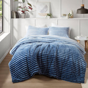 Avril - Twin/Twin Long Fluffy Ribbed Plush Comforter Set - Blue Ombre