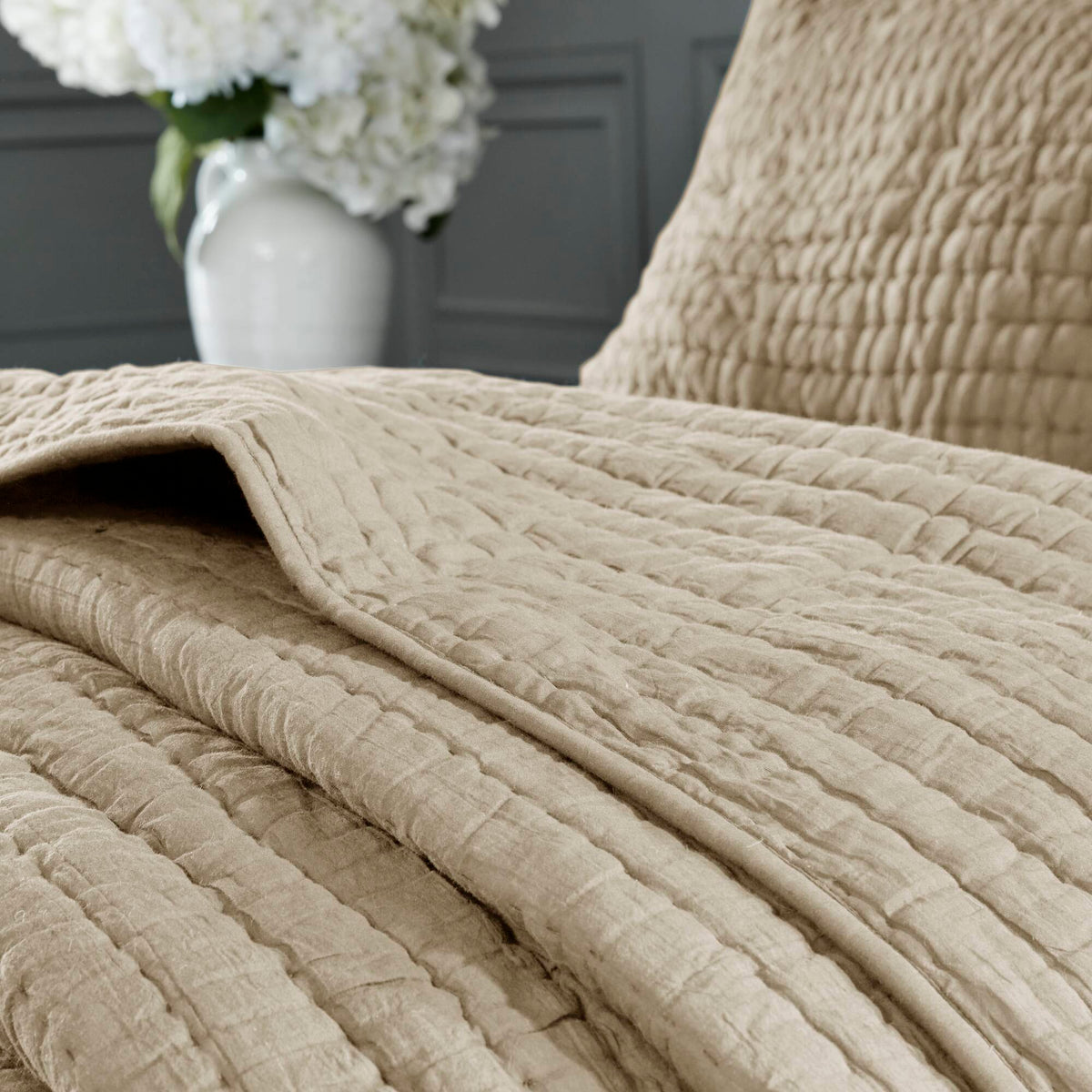 Serene - Hand Quilted Coverlet Set - Linen