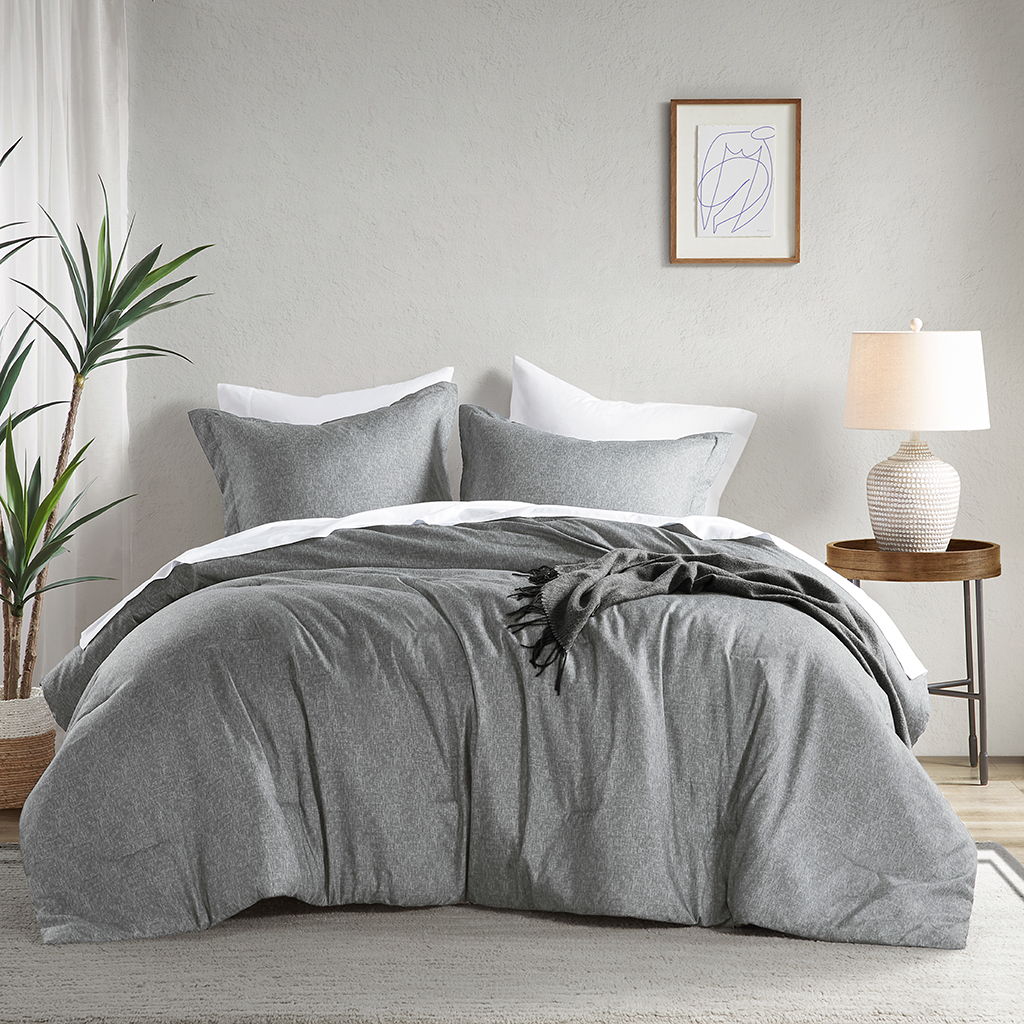 Camden - King/California King Chambray Print Solid Comforter Set - Gray